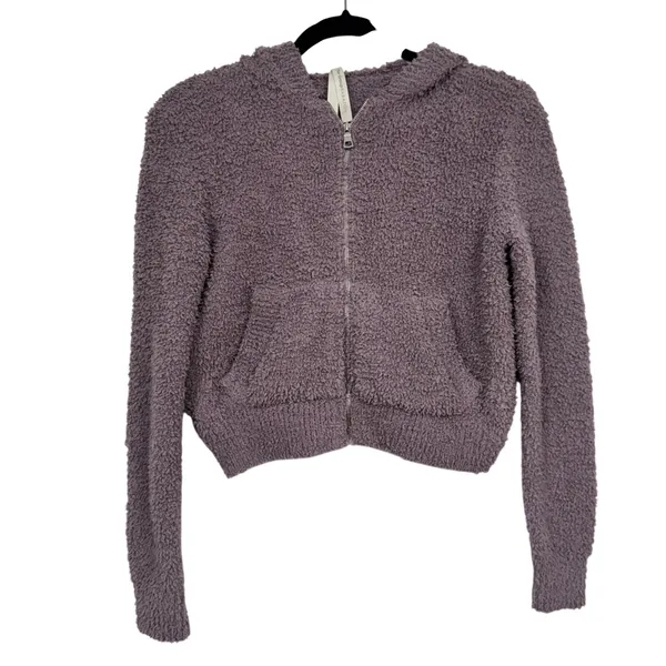 Babaton Aritzia Purple Teddy Bear Cropped Hoodie Sweatshirt Womens XXS Cozy Zip - Image 2