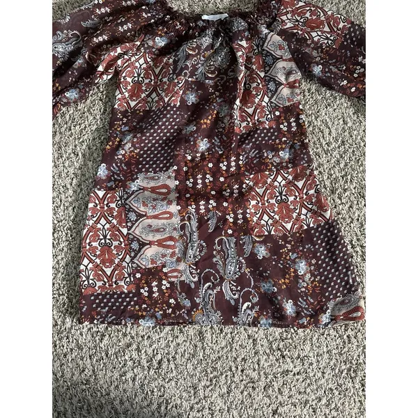 VTG Charlotte Russe Women's Boho Brown Print Sheer‎ Quarter Sleeve Dress Size S - Image 4