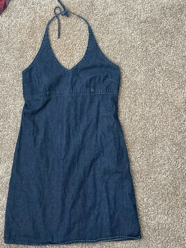 Vintage Y2K Old Navy Blue Jeans Denim Halter Mini Dress Size 4 00s Streetwear - Image 5