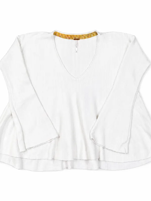 Free People White Linen Blend Bell Sleeve Swing Top S Boho - Image 4