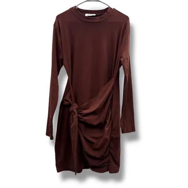 Showpo Marleen Wrap‎ Front Long Sleeve Bodycon Mini Dress in Dark Oak Sz 16 NEW - Image 2