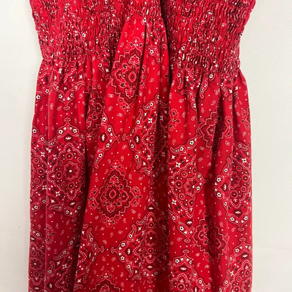 Women's Handkerchief Print Smocked Red Maxi Dress Size S/M - Image 5