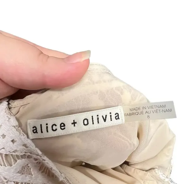 Alice + Olivia Cassia Romper Sleeveless Lace Crochet‎ Zipper White Beige Size 8 - Image 13