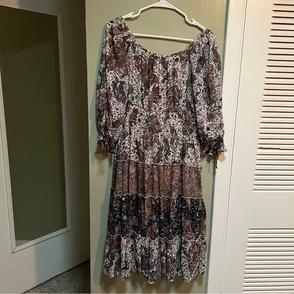Figueroa & Flower Women's Size Large Midi Dress Boho Paisley Floral Off Shoulder - Image 8