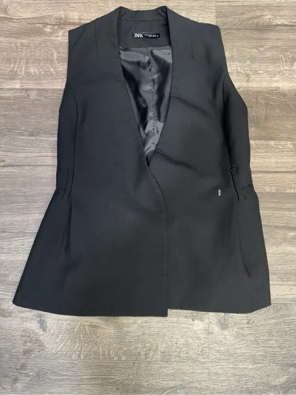 ZARA Black Sleeveless Tailored Blazer Vest XS - Image 2