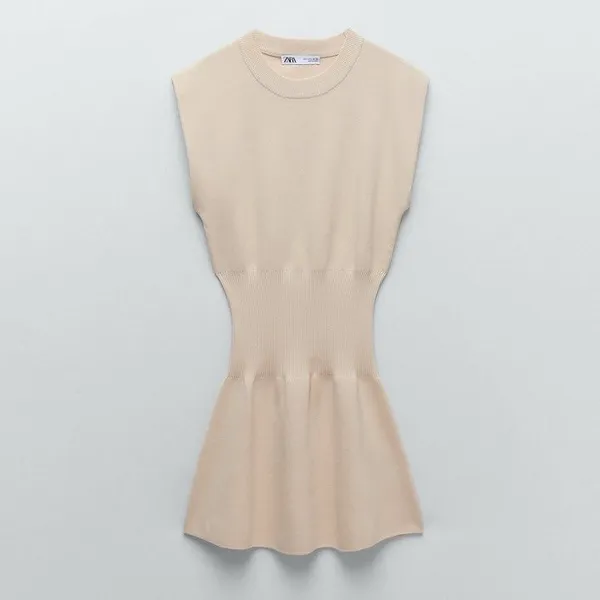 Zara Structured Sleeveless Knit Mini Dress in Cream Size Medium Quiet Luxury - Image 2