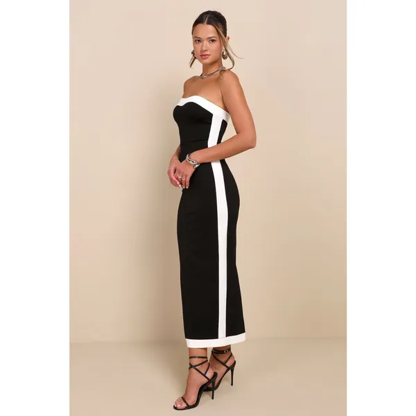 NWT Lulus Impressive Edge Black Color Block Strapless Midi Dress Party Size XS - Image 6