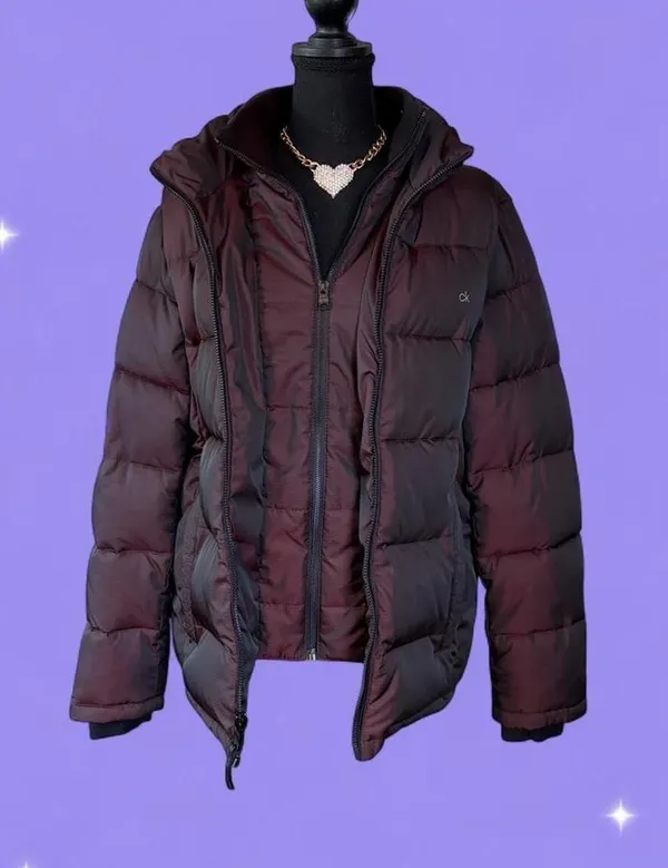 Vintage Y2K Calvin Klein Oversized Burgundy Puffer Retro 00s Jacket size small - Image 2