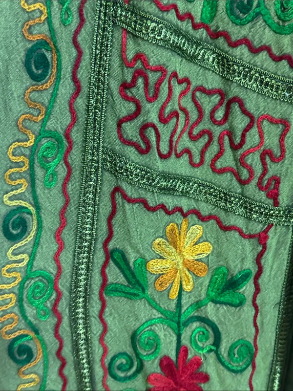 Naissha Green Embroidered Floral Wide-Leg Boho Split Front Pants - Image 5