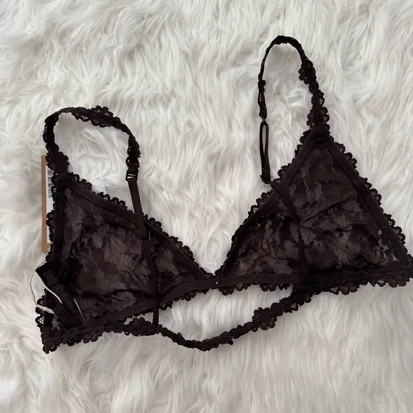 Skims Stretch Lace Triangle Bralette Espresso Size XL - Image 6