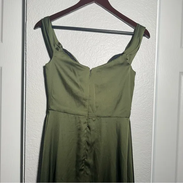Dessy Collection • Formal Gown • Olive Green • 2R • Off Shoulder • Bridesmaid - Image 7