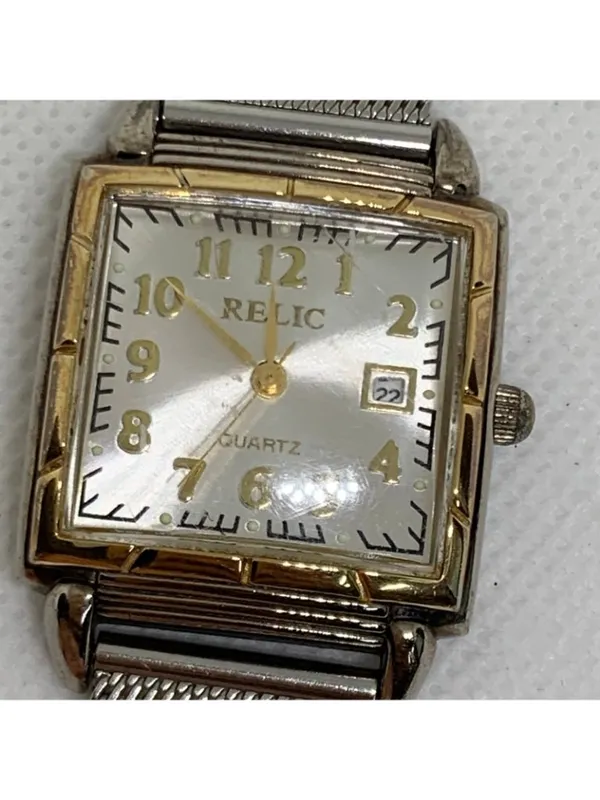 Vintage relic women’s watch silver gold tone squares case 26mm quartz running - Image 3