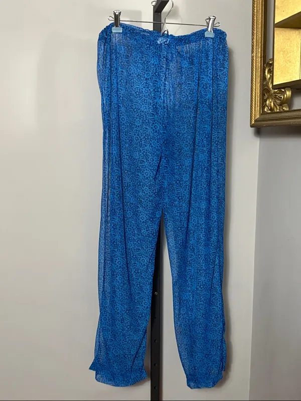Kathy Ireland Medium Blue Drawstring Wide-Leg Lounge Pants Coverup - Image 2