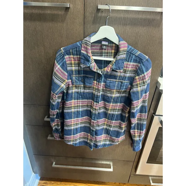 PATAGONIA Long Sleeve FJORD Flannel Shirt Cabin Time Stone Blue women's XS‎ - Image 2