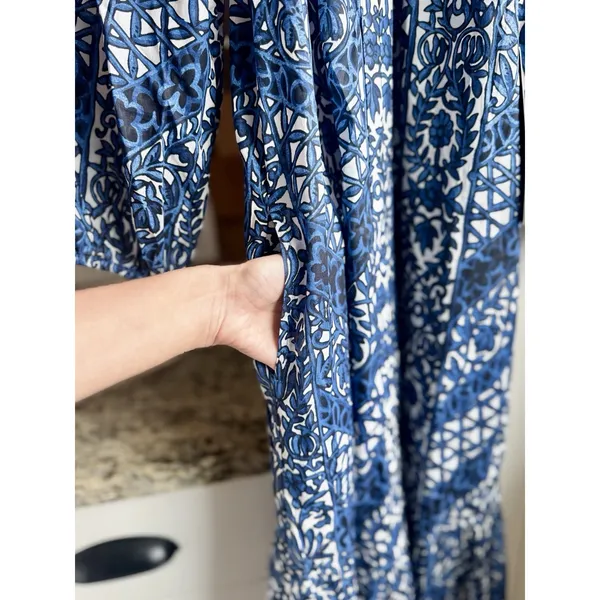 Tuckernuck NWT Womens XS Blue White Floral Cotton Tiered Maxi Dress Pockets - Image 10