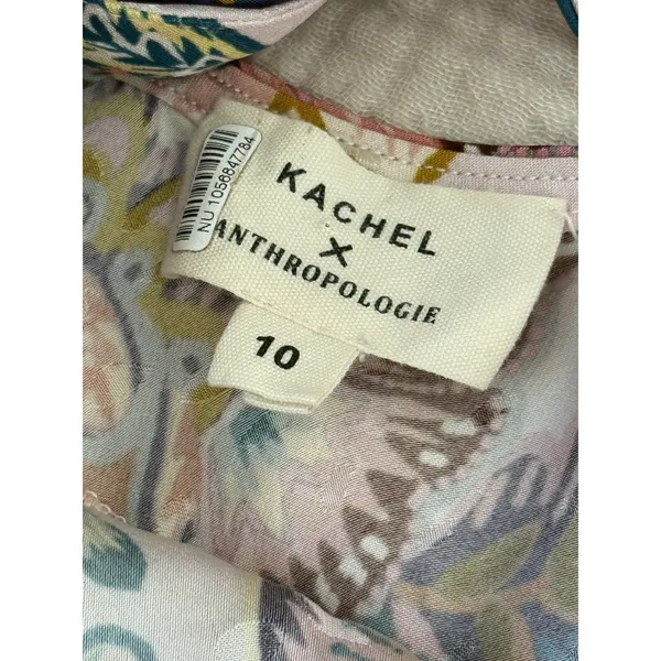 ANTHROPOLOGIE KACHEL Flutter Sleeve Bow Back Maxi Slip Dress Size 10 Pink Floral - Image 7