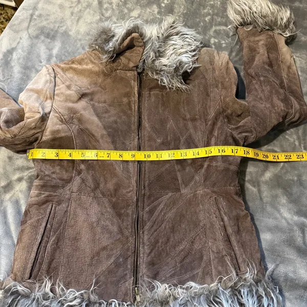 Wet Seal Suede Leather Faux Fur Trim Afghan Jacket M Penny Lane Indie Sleeze - Image 11