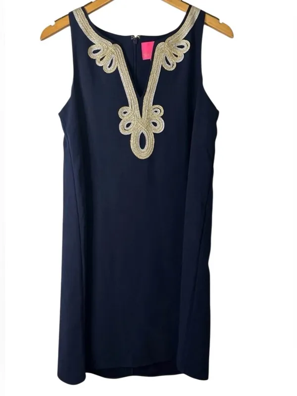 Lilly Pulitzer Navy Blue Mini Dress with gold and silver - Image 3