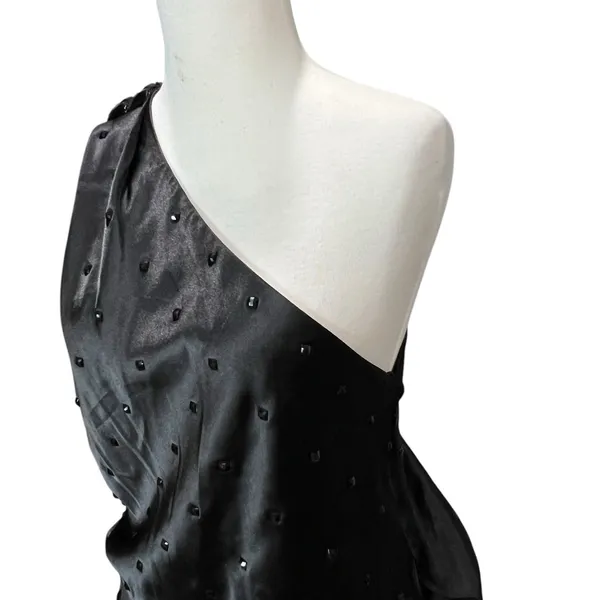 Allen Schwartz Prive Dress 12 Black Jeweled One Shoulder Blouson Evening Party‎ - Image 4