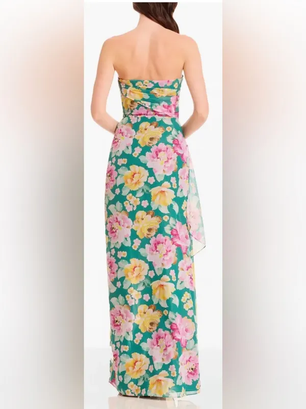 NEW Dress the Population Lulu Metallic Floral Strapless Pine multi Gown sz L - Image 2