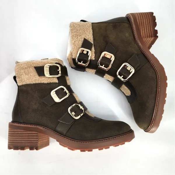 Vince Camuto Klerica Olive Green Suede Shearling Boots Women’s 7M NIB - Image 4