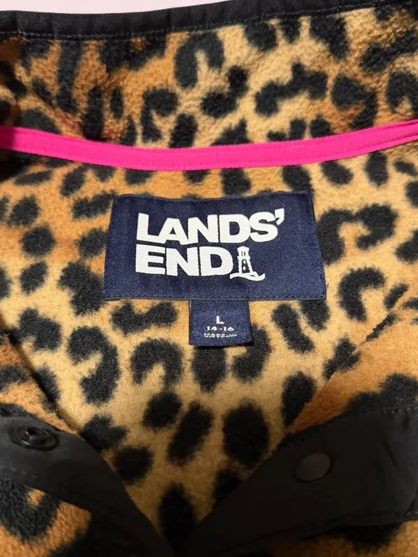 Lands' End Leopard-Print Fleece Jacket with Hot Pink Trim - Image 3