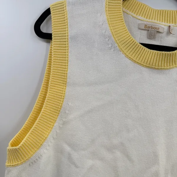 Barbour Dana Sweater Vest Womens US 12 White Yellow Cotton Coastal Preppy - Image 2