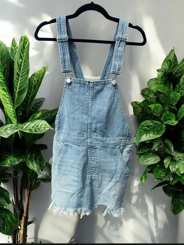 Free People Denim Torn Up Jumper Overall Dress Size 0 - Image 2