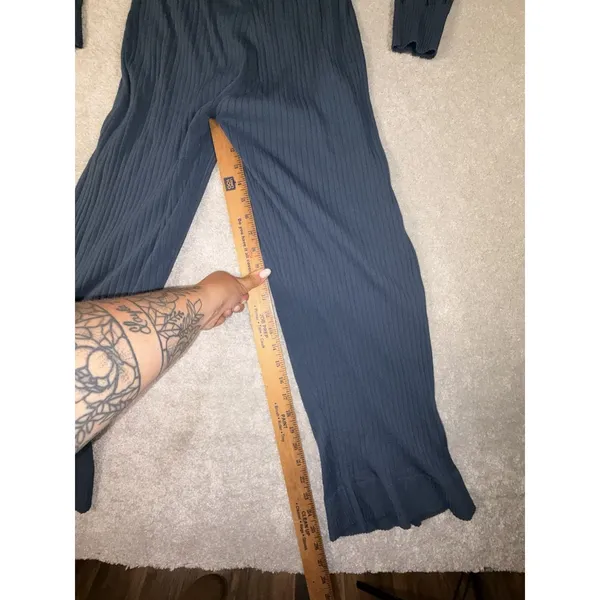 J.CREW‎ Blue Knit Collared Button-Up Long Sleeve Jumpsuit Women's Size M - Image 7