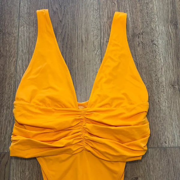 Aerie Shine Plunge Ruched One Piece Cheekiest Womens Large Orange Swimsuit beach - Image 2