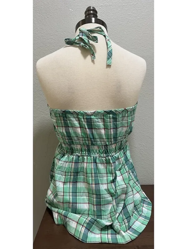 VTG Charlotte Russe Green Plaid Sleeveless Halter Top Sz M - Image 3