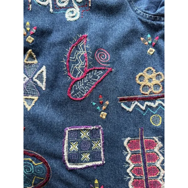 New Direction Denim Jacket Women Large Embroidered Patches Buttons Sparkle Aztec - Image 7