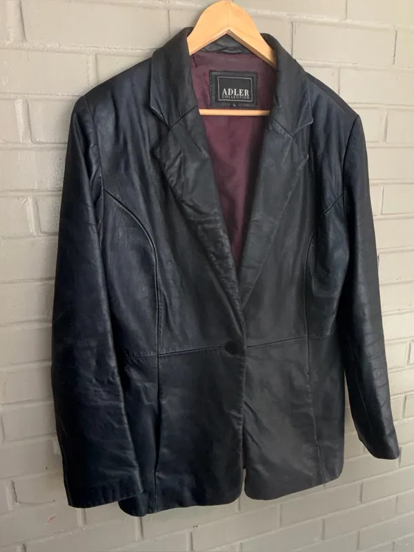 Adler Collection Lambskin Black Leather Blazer Coat Size L - Image 2