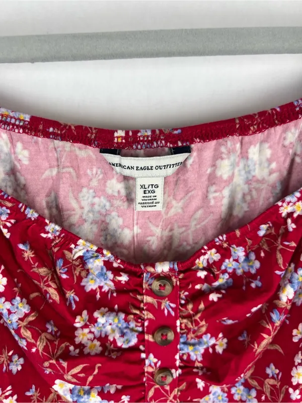 NWT American Eagle Red Floral Puff Sleeve Shift Mini Dress XL - Image 3
