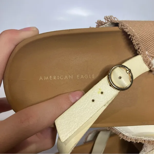 American Eagle patchwork criss‎ cross sandals white pink tan women’s size 9 - Image 9