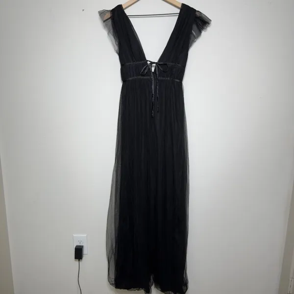 NEW Lulus Women Im All Yours Dress XS Black Tulle‎ Flutter Plunging Maxi Gown - Image 11