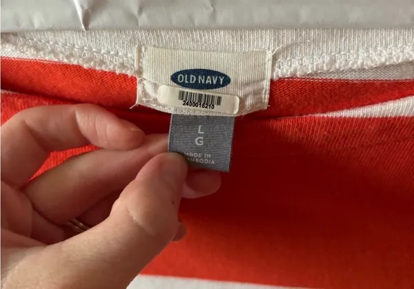 Old Navy Orange and White 3/4 Striped Shirt - Image 2