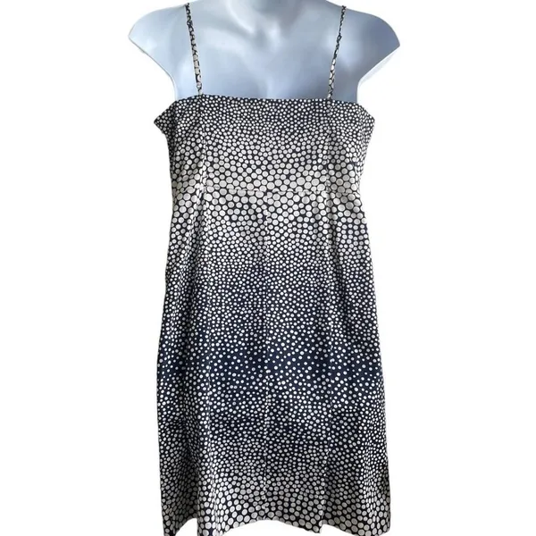 Ann Taylor LOFT Women Coastal Resort Polka Dot Dress 12 Navy Blue A-Line Classic - Image 3