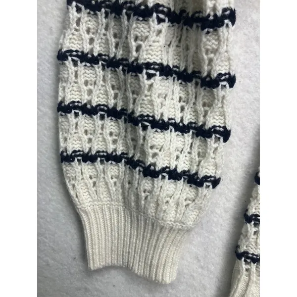 La Vie Rebecca Taylor Sweater Womens Small‎ White Navy Merino Striped nautical - Image 6