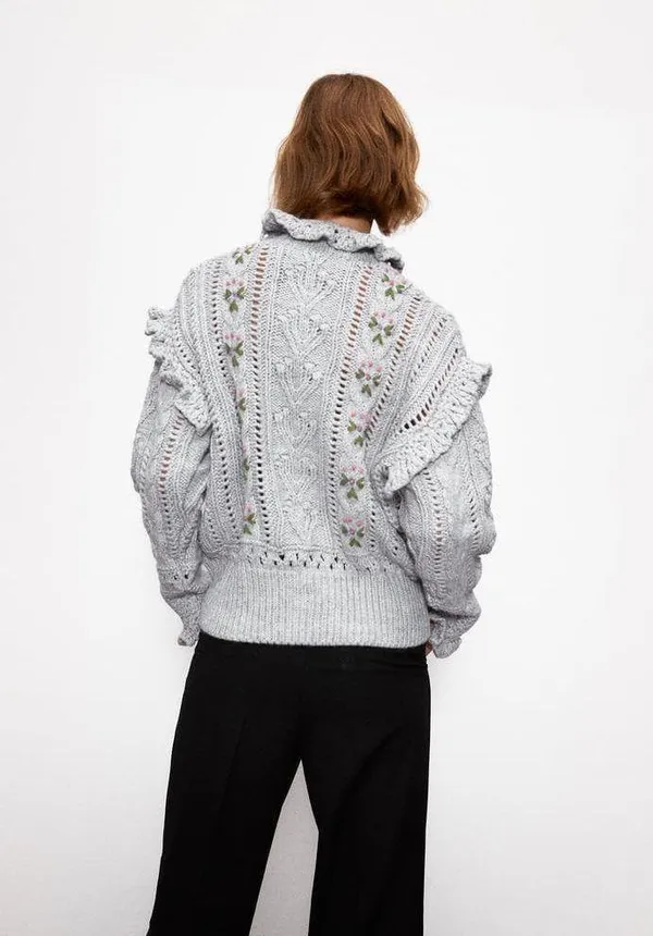 Gray Embroidered Oversized Sweater Top - Image 5