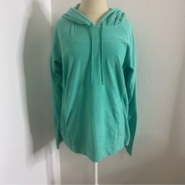 Columbia Size L Lightweight Fleece Jacket Solid Turquoise Long Sleeve Hoodie - Image 2