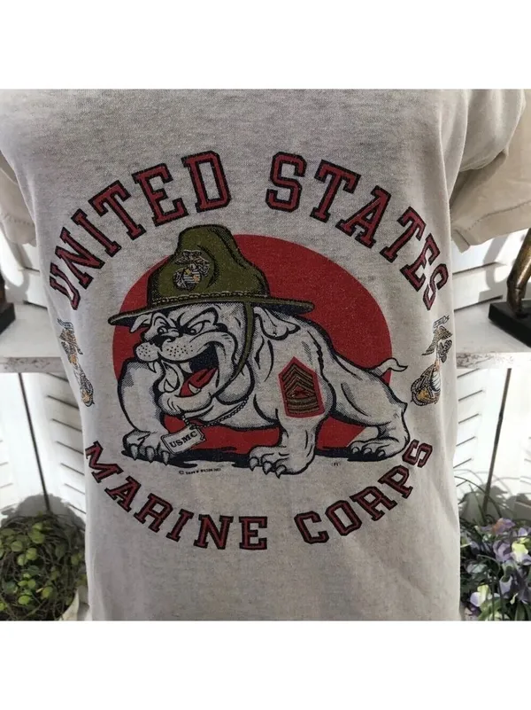 Vintage 90s US Marine Corps Bulldog Graphic Shirt Small - Image 7