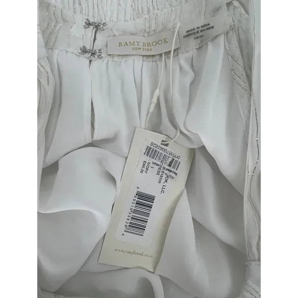 Ramy Brook NWT Lydia White Gold Lurex Smocked Mini‎ Dress XS - Image 7