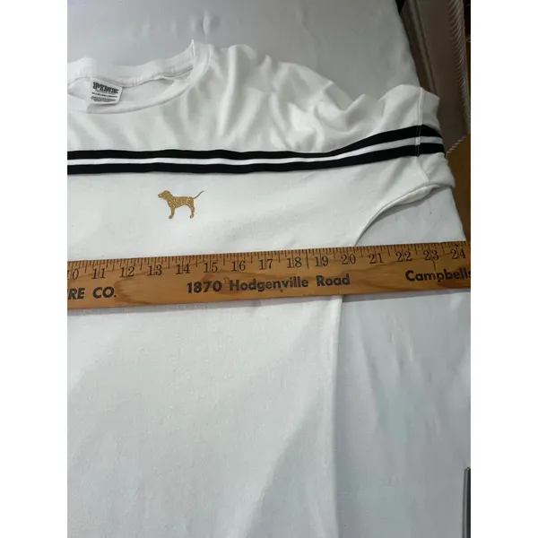 PINK - Victoria's Secret Gold Sequin Dog Campus Oversized‎ Tee Women XS White Black - Image 12