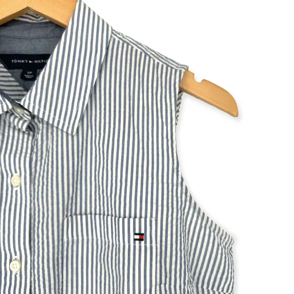 Tommy Hilfiger | Small | Nautical Blue White Pinstripe Sleeveless Button-Up Top - Image 2