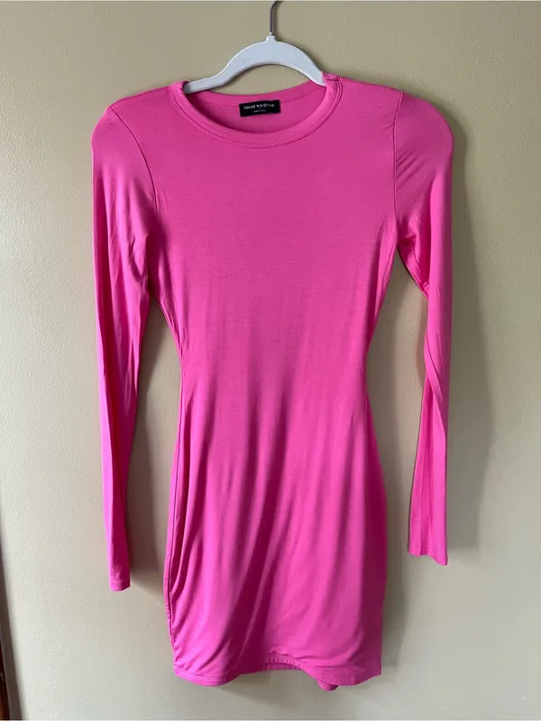 naked wardrobe Hot Pink Long-Sleeve Mini Bodycon Dress - Image 3
