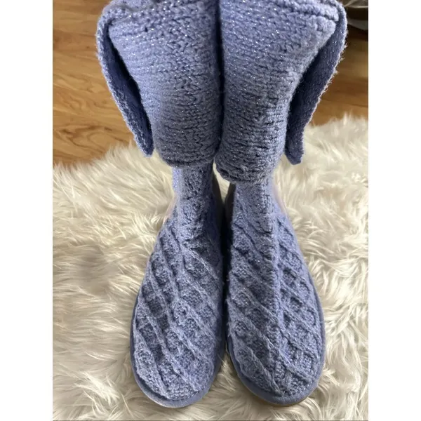 UGG Australia Cardy Knit Tall Fold Over Light Purple Sweater Boot - Size 8 - Image 7