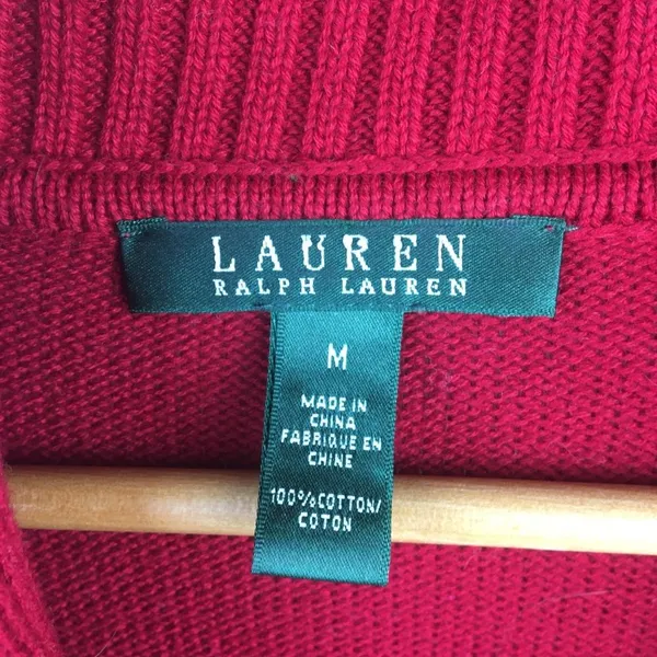 Ralph Lauren Red Cotton Knit Cardigan Button up Preppy Sweater M - Image 7