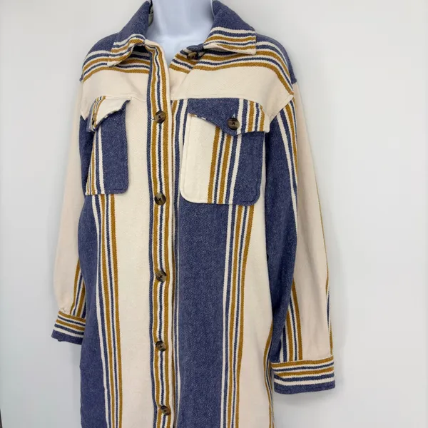 NWT Aerie‎ Button Down Jacket Shacket S/P Striped Stripe Pockets Plaid - Image 3
