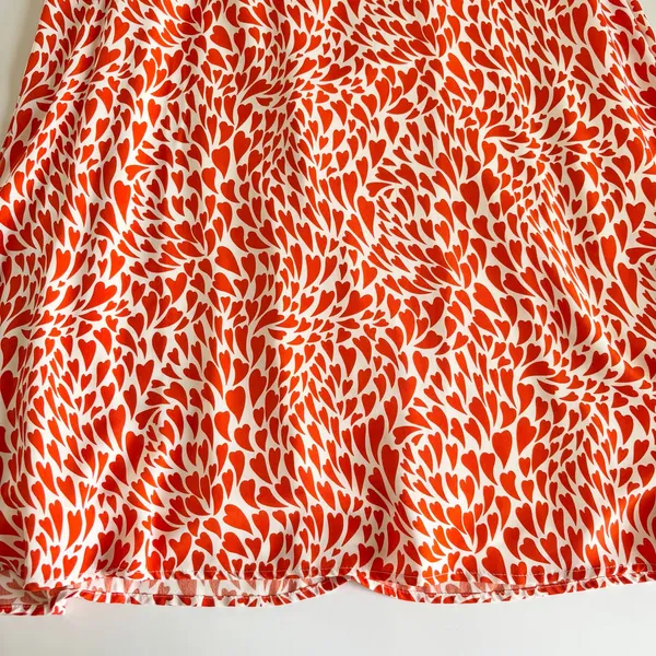 Lulus Love Is In The Flair Red Orange Heart Print Midi Dress Women’s Small NWT - Image 7